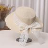 New Straw Hat Children's Versatile Bow Lace Flat Top Hat Summer Travel Visor Beach Hat