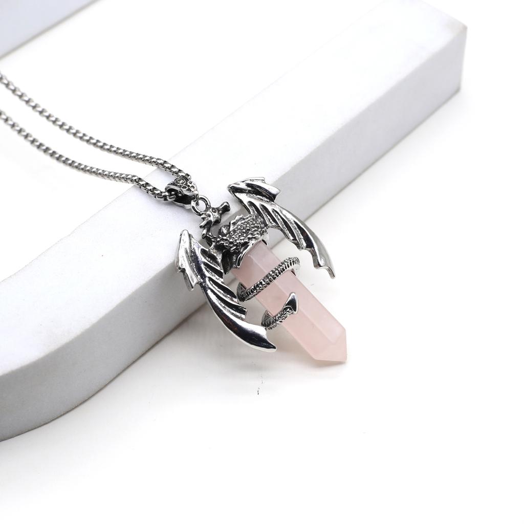 Women Necklace Natural Stone Hexagonal Pyramid Wing-Shaped Pendant Necklace For Women Birthday Gift Chain 60 CM