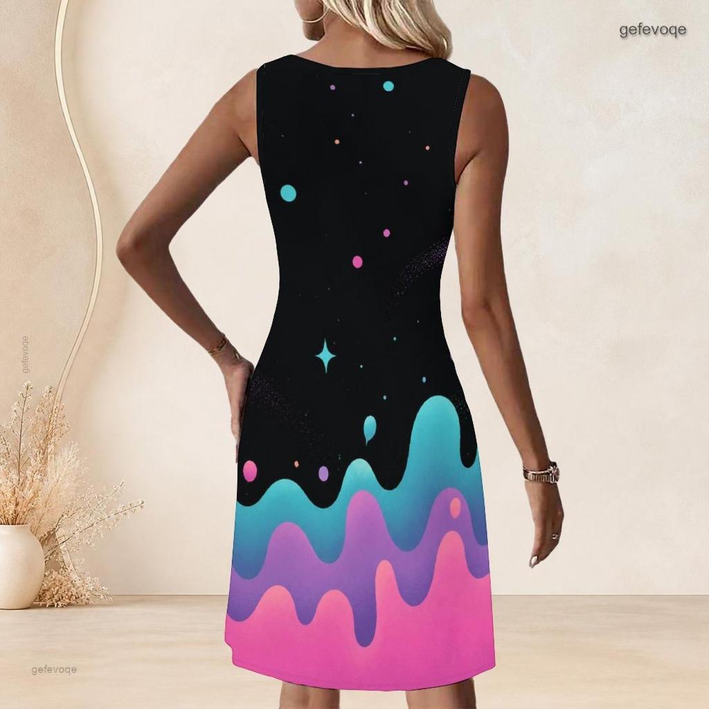 Plus Size Women Round Neck Sleeveless Tank Midi Dress Summer Casual Everyday Outfit