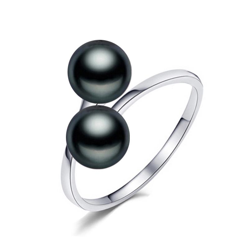 LSOOYH Natural Freshwater Double Pearl Rings For Women Simple Fashion Female Adjustable Ring