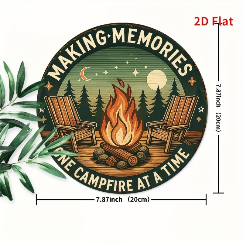 HD Tin Sign Making Memories One Campfire At A Time Round Vintage Metal Wall Art Retro Camping Decor