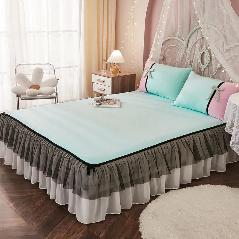 Однотонный чехол для кровати, украшение для кровати, чехол для матраса, защитная накладка в стиле принцессы