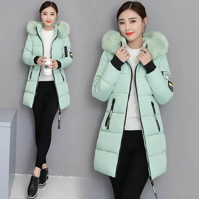 Women's Winter Cotton Padded Jacket Mid-length Praka Slim Fit and Thin Big Fur Collar Padded Jacket Down Coat Thicken Outwear