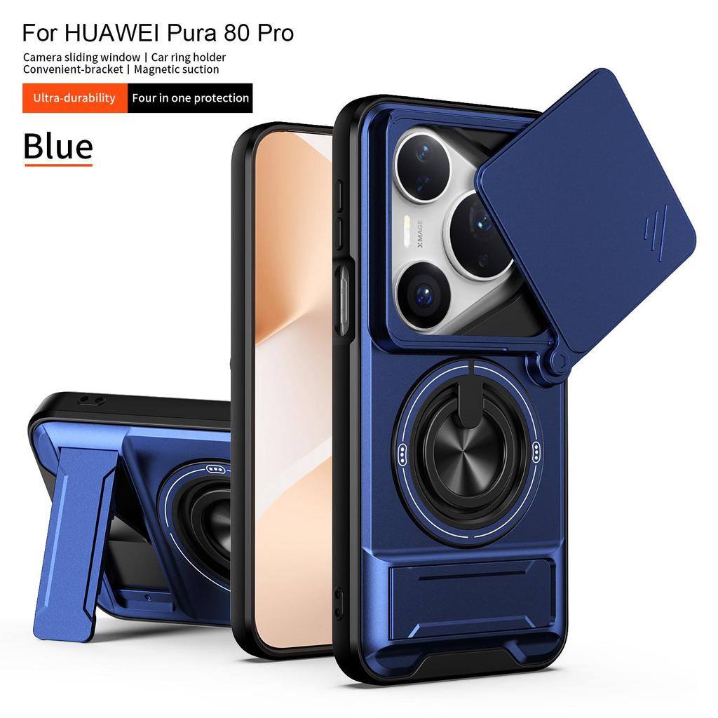 Чехол для Huawei Pura 80 Pro со шторкой для камеры, встроенным кольцом-подставкой и складной подставкой