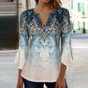 Women T-Shirt V-neck 3/4 Sleeve Pullover Tops Floral Print Lightweight Breathable Casual Tops Streetwear