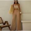 Solid Color Tassel Tube Top Strap Two-piece Sexy Beach Seaside Vacation Ladies Suit 2025 High Waist Wide Leg Pants & Short Tube Top