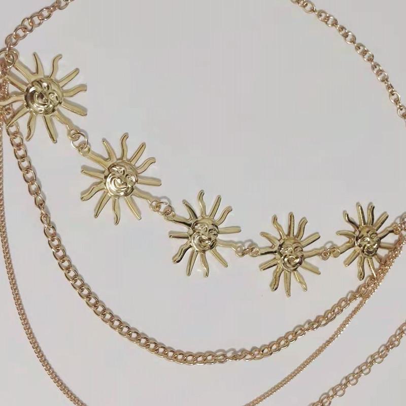 Waist Chain for Women Smiling Face Metal Sun Flower Belt Body Chain Adjustable Dress Waist Decoration
