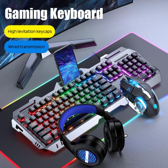 3 шт./компл. USB-проводная механическая клавиатура, мышь, наушники, 104 клавиши, домашний офис, компьютер, настольная игровая клавиатура с подсветкой, аксессуары для ПК