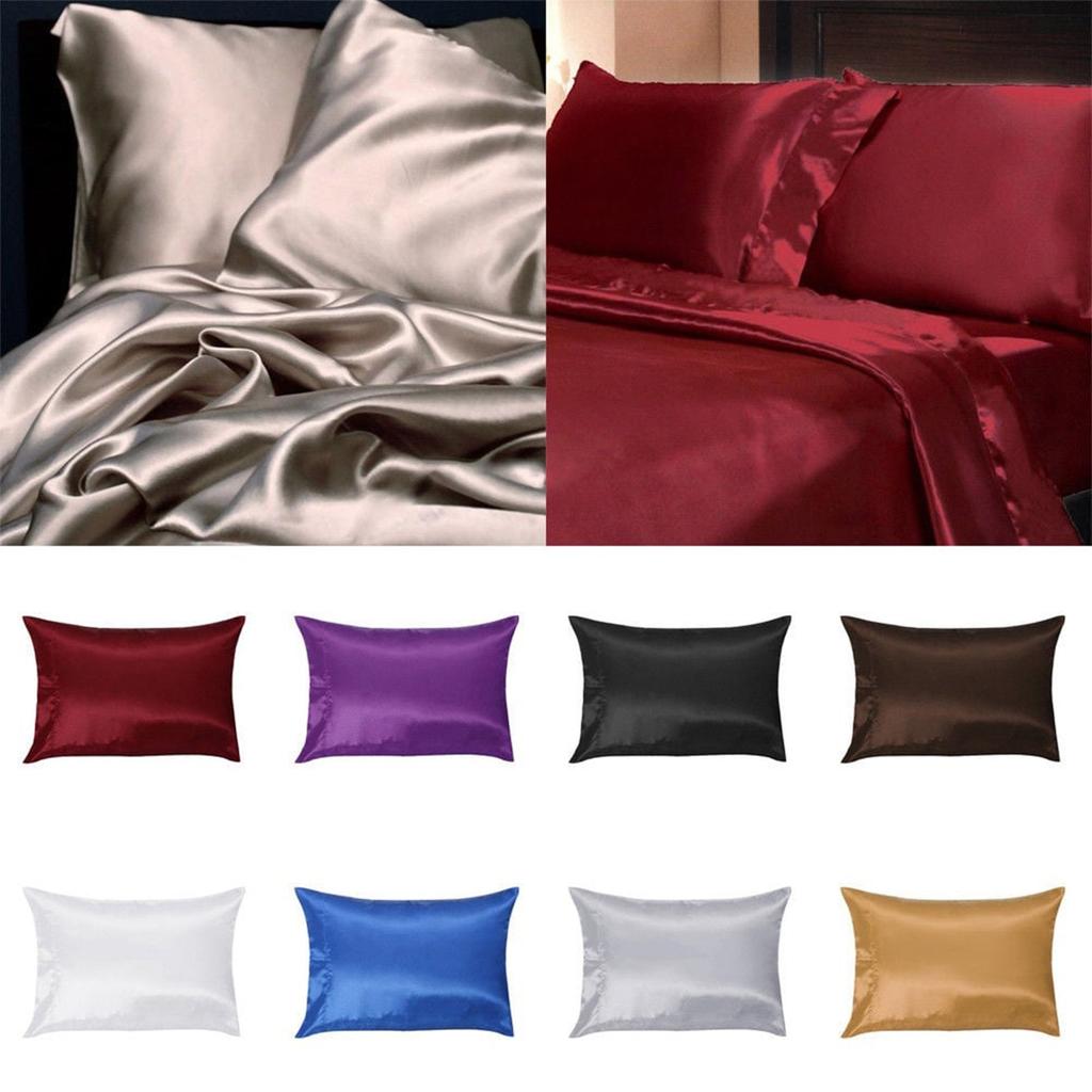 Set Of 2 Solid Silk Pillowcases Cushion Cover Pillowcases Standard Size