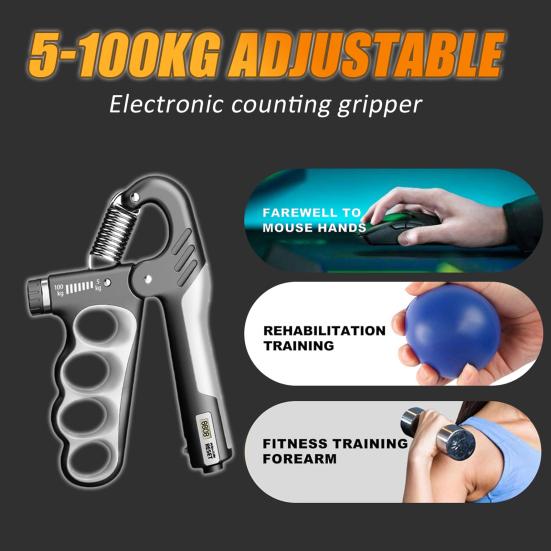 Силовой тренажер с ручным захватом, счетный, 5–100 кг, регулируемый, для мужчин и женщин, электронный тренажер для предплечий, укрепитель мышц, разработчик, оборудование для фитнеса