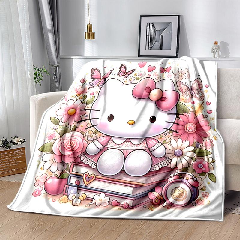 1pc Flowers Butterflies Hello Kitty Theme Blanket, Soft Throw for Home Decor, Perfect Gift for Family and Friend, Suitable for All Seasons, Ideal for