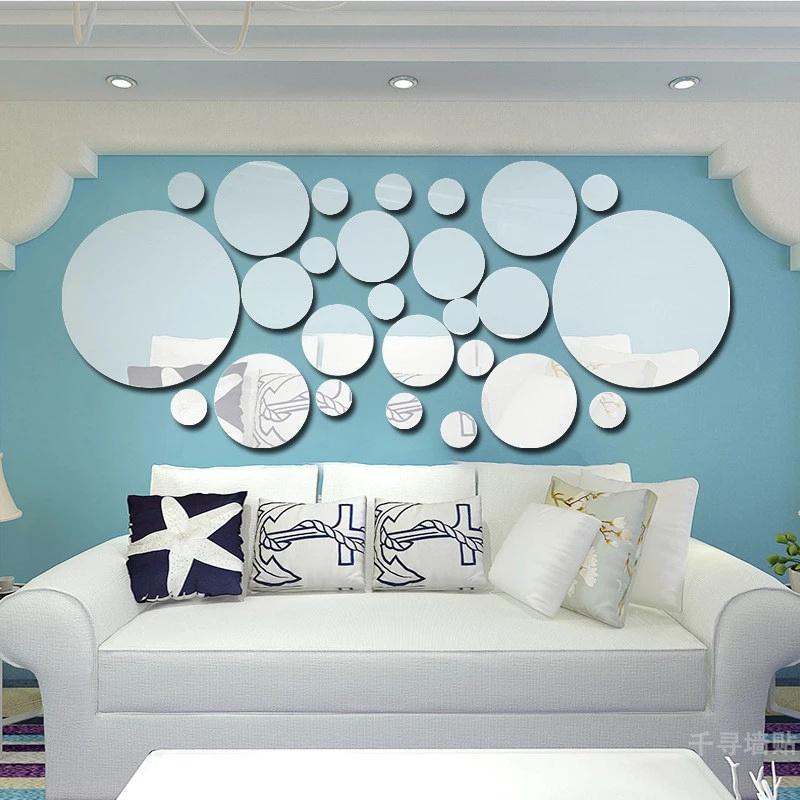 26Pcs 3D Round Mirror Wall Sticker DIY TV Background Bathroom Bedroom Stickers Home Decor