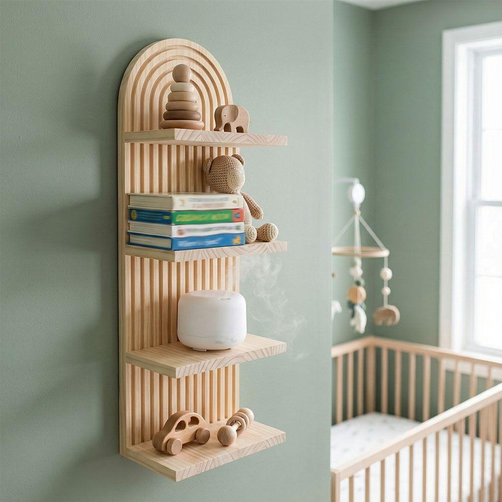 4-Tier Design Wooden Wall Shelves Minimalist Boho Style Rack Arched Floating Shelf  Home Decor