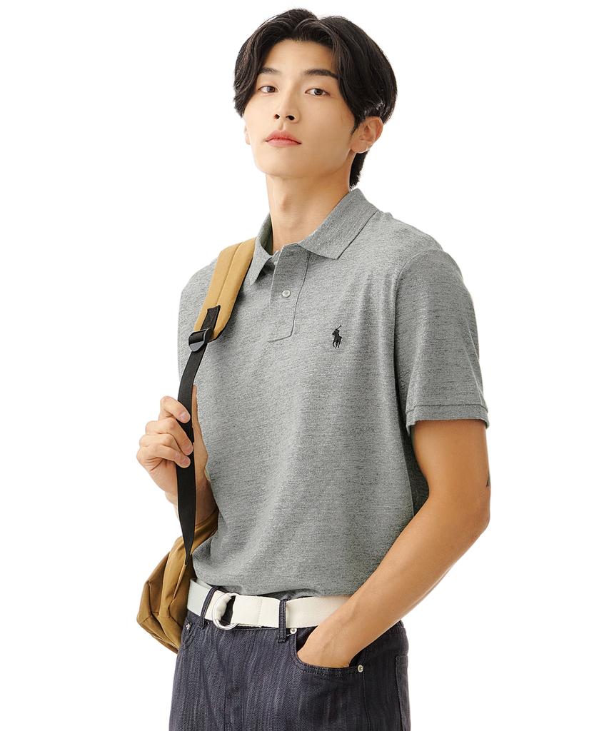 POLO RALPH LAUREN Хлопковая сетчатая рубашка-поло Custom Slim Fit - Серая
