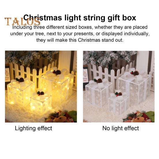 3 шт. Рождественские светящиеся подарочные коробки с функцией памяти, портативные светящиеся подарочные коробки на батарейках, рождественские украшения