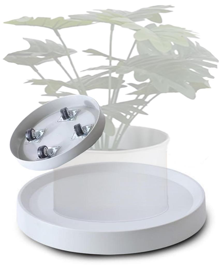 S.fields.inc Flower Pot Stand, Pot Holder, Hidden Casters, Planter Base, Flower Stand, Plastic, White, Indoor/outdoor (28.5cm)