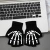 1 Pair New Kids Halloween Skeleton Skull Half Finger Luminous Punk Gloves Winter Skull Fingerless Black Mitten