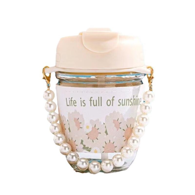 Shangqi Aesthetic Pearl Glass Portable Straw Cup
