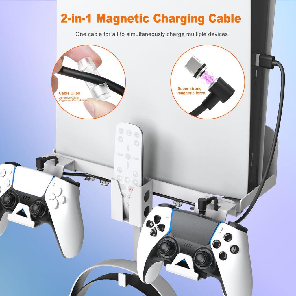 PS5 Wall Mount Bracket & Charging Cable Set for Console