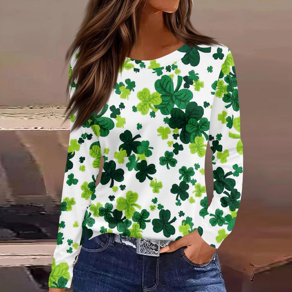 Женская модная повседневная свободная футболка с разрезом и круглым вырезом с длинным рукавом с принтом, женский топ