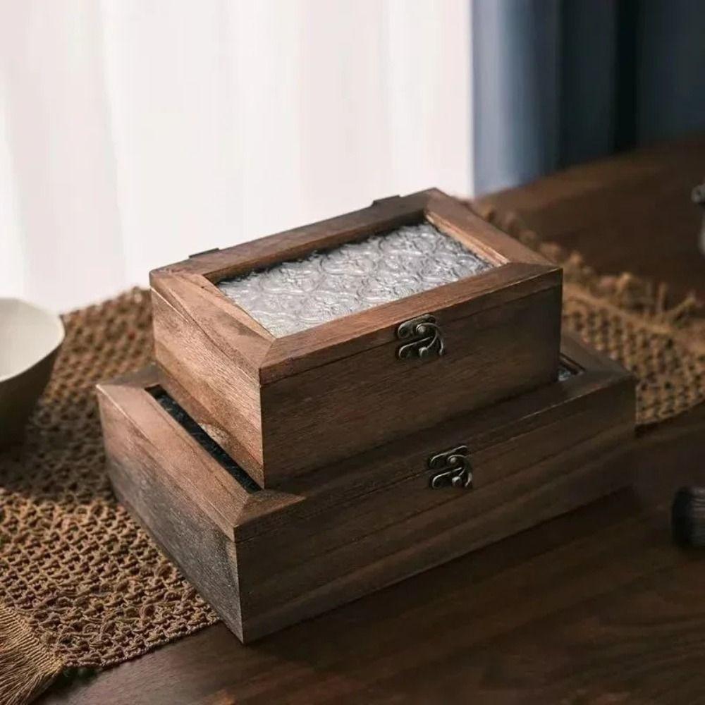 Crabapple Flower Solid Wood  Storage Cabinet Vintage Photo Storage Box  Table Organizer