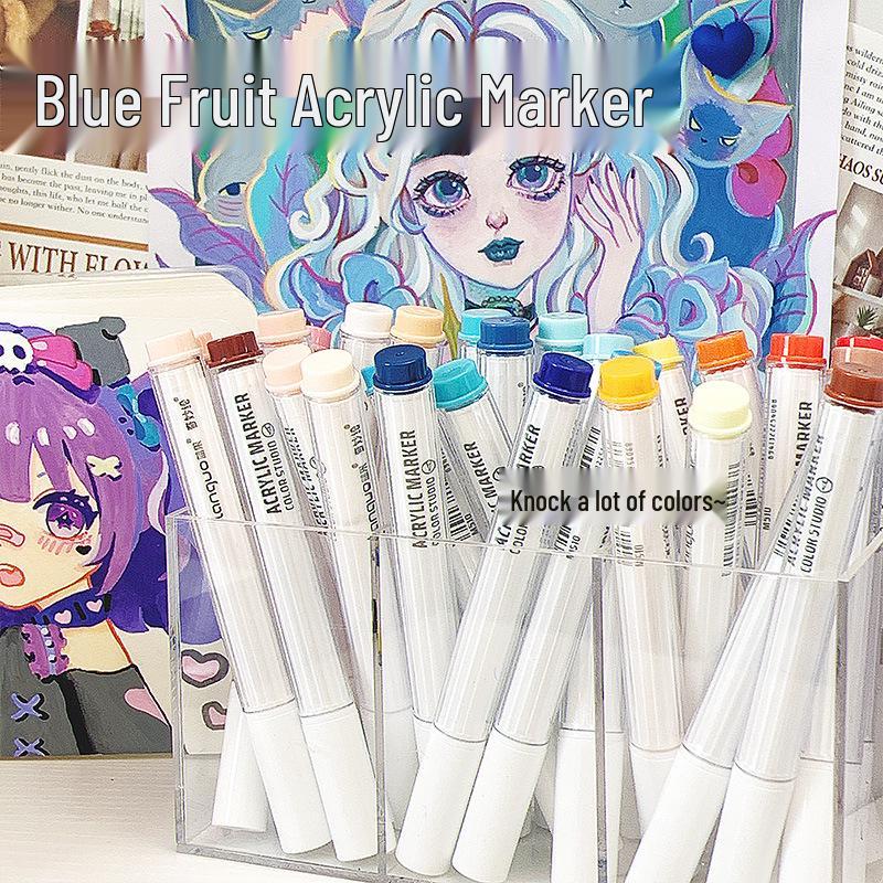 Blue Fruit M510 Soft Head Acrylic Marker Pen Set - 9 Colors for Art, Painting, and Graffiti