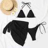 3Pcs/Set Women Sexy Bikini Set Solid Color Halter Bra Low-rise Lace-up Briefs Cover Up Skirt Set Swimwear Beachwear
