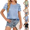Women's Fashion Casual Satin Wrap Three Short Sleeve Round Neck Shirt Top