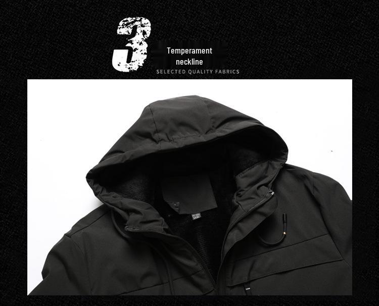 Зимняя мужская хлопковая куртка с капюшоном на флисовой подкладке для улицы: Повседневный и утолщенный дизайн из Японии и Южной Кореи.