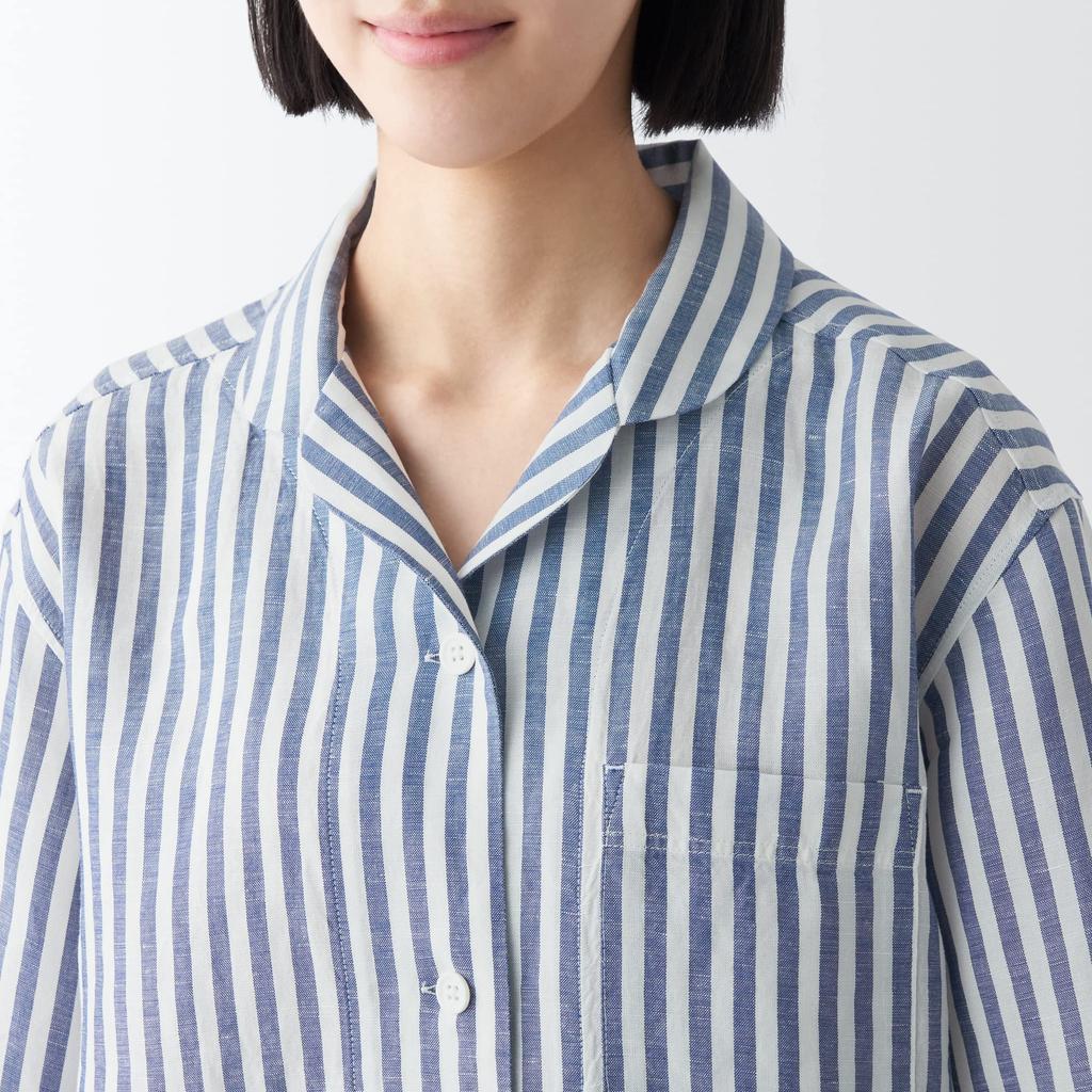 Пижама с короткими рукавами из льна MUJI Naturally Derived Cool Touch Lyocell FDB06A3S Navy Stripe L для женщин
