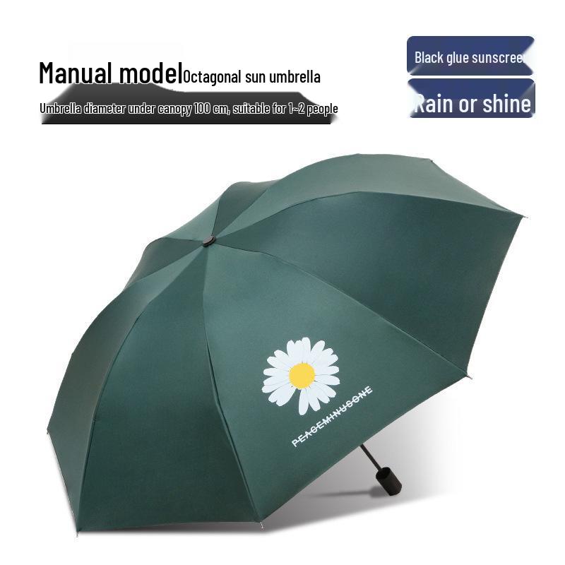 Compact Women's Five-Fold Sunshade Umbrella - Black Glue, UV Protection, for Sunny and Rainy Days, Customizable for Advertising