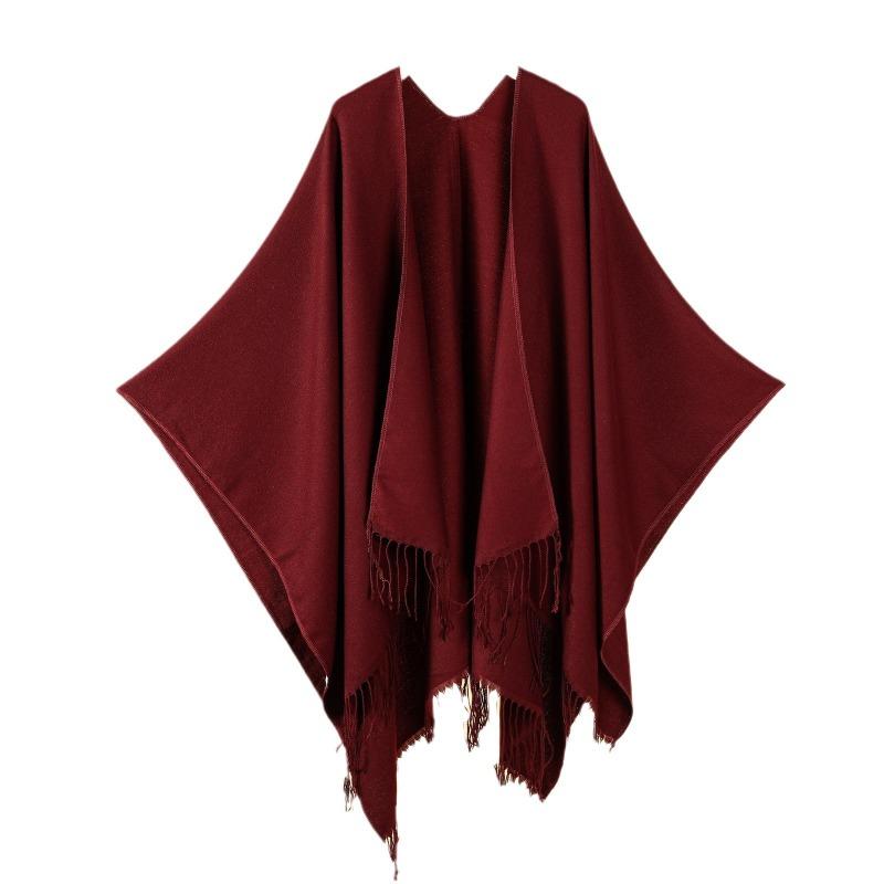 Street Women's Scarves Are Versatile In Autumn and Winter, Air-conditioned Rooms Are Warm and Dual-purpose, Monochrome Fringed Shawl Cape