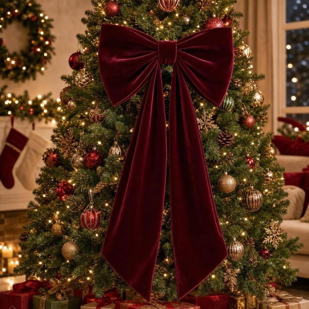 60x120cm Xmas Tree Topper Bows Solid Color Christmas Decorative Bow Festive Home Decor