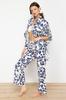 Women's Fashion New Bottom-Top Set Floral Patterned Woven Kimono Trousers Set