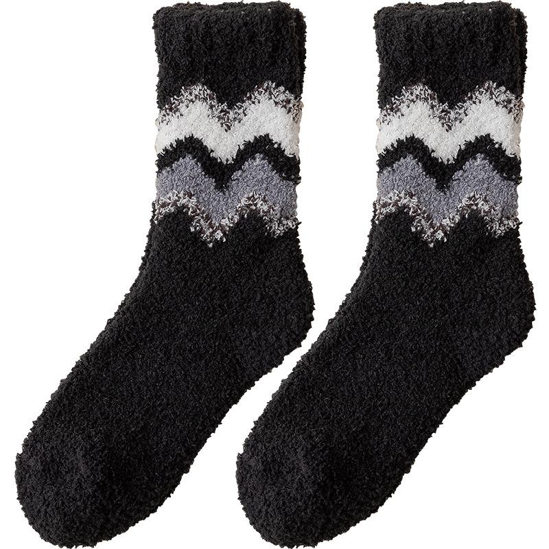 Женские осенне-зимние утолщенные теплые полосатые впитывающие пот домашние напольные носки-гольфы