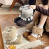 Women's Furry Mouth Lightweight Thick Sole Winter Warm One-step Snow Boots Lined with Fleece Non-slip Wear Casual Sports Cotton Boots