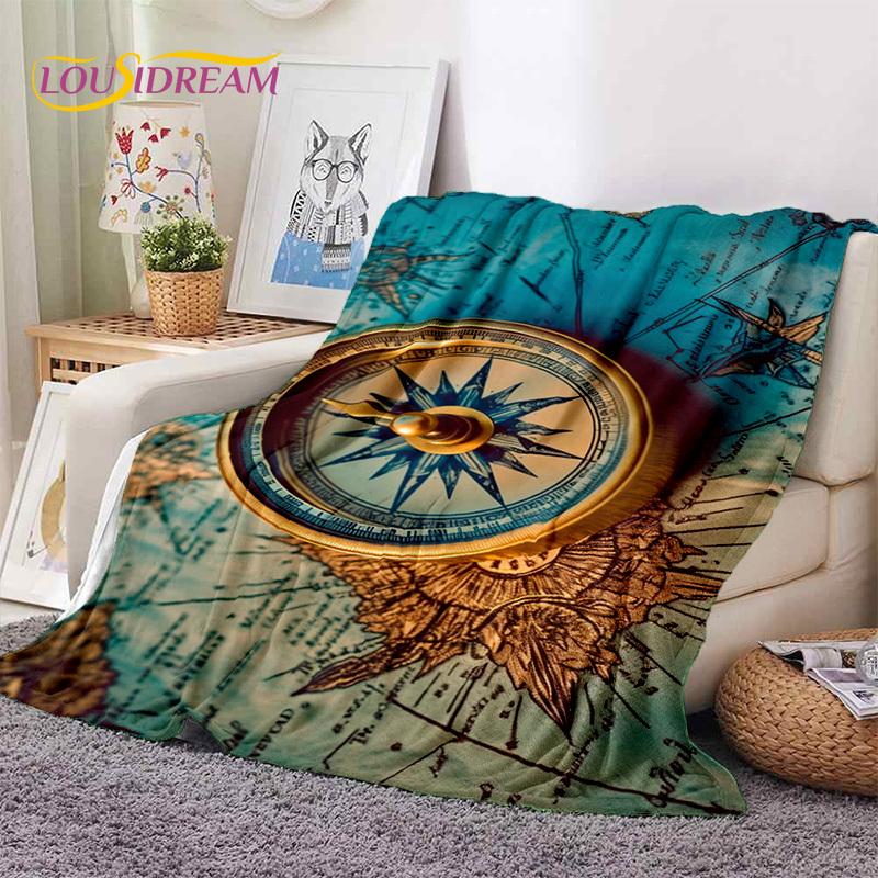3D Ancient Nautical Chart World Map Compass Soft Flannel Blankets,Throw Blanket Comfortable Blanket for Picnic Beds Sofa Bedroom