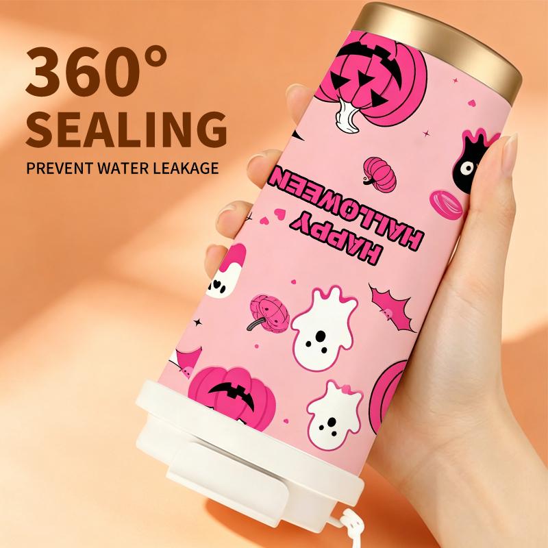 532ml Coffee Cup Halloween Pumpkin Ghost Bat MotifCar Portable Cup Metal Travel Cup Commuter Coffee Cup