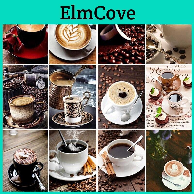 Diamond 5d Scenery Painting Diy Coffee Full Drill Round Landscape Cross Stitch Diamond Mosaic Kitchen Wall Decor Art Gift