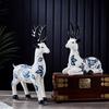 Китайский стиль сине-белый фарфор скульптура животных украшение керамическая ручная работа керамические украшения украшение для дома