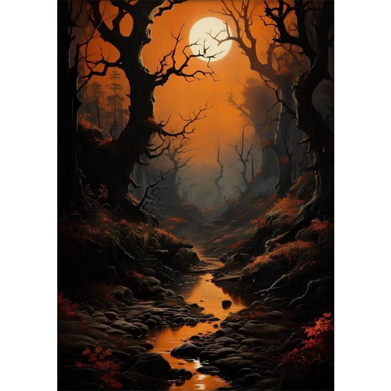 Dark Academy Victorian Gothic Poster Wind Moon Raven Skeleton Castle Bat  Retro Canvas Wall Art for Home Decor