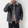 Autumn and Winter Denim Jacket Men's Korean Style Lamb Wool Thickened Jacket Loose Lapel Plus Size Men's Top Trend