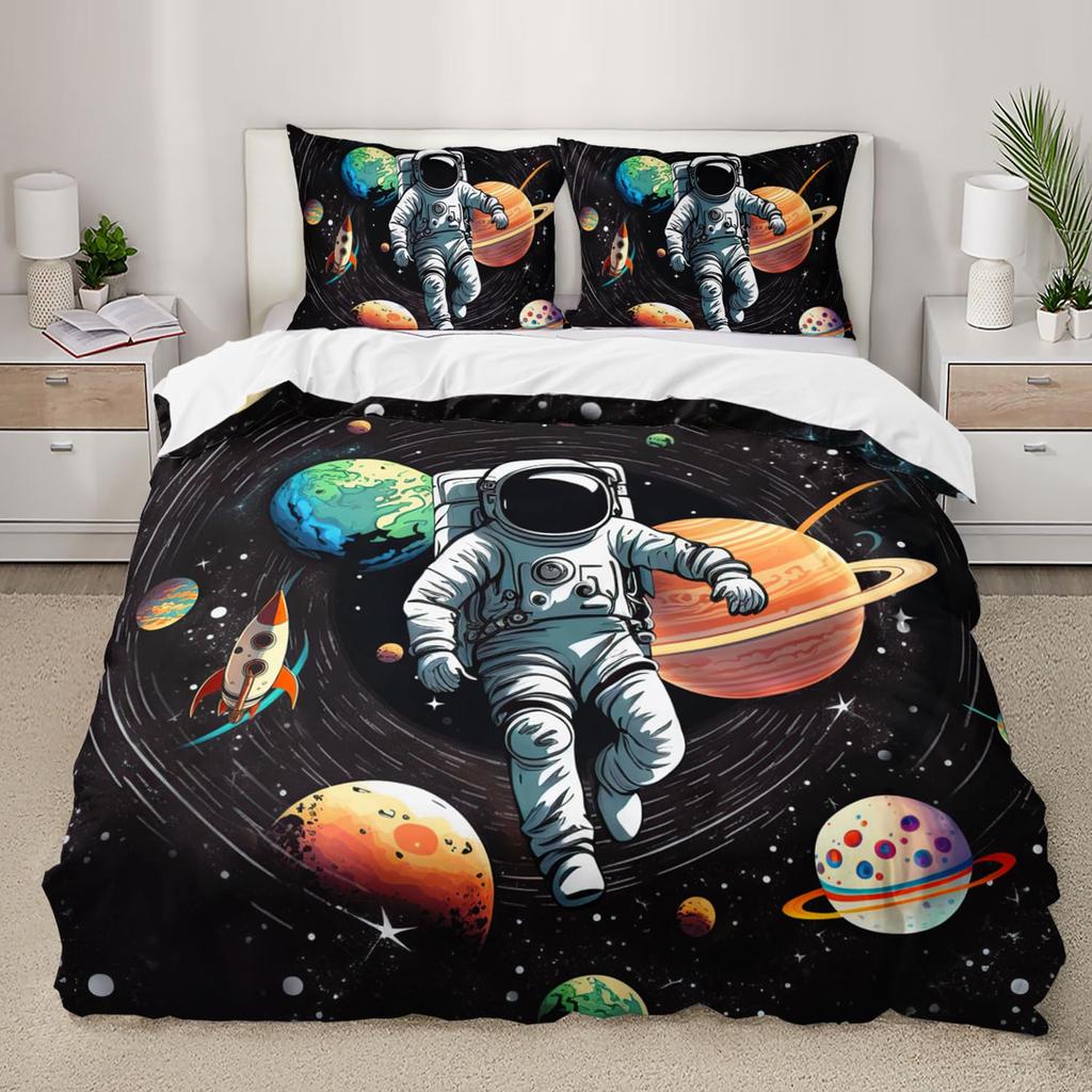 Astronaut Duvet Cover Sets Queen Twin Size Astronaut Bedding Sets For Kids Boys Girls 3 Pieces 1 Comforter Cover 2 Pillowcases