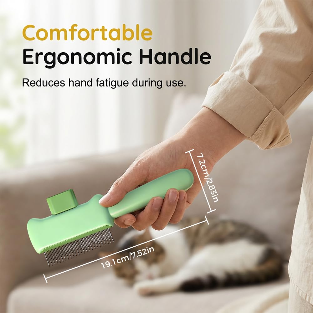 Self-cleaning pet hair brush for cats, cat grooming brush, with long and short stainless steel teeth, household pet grooming brush
