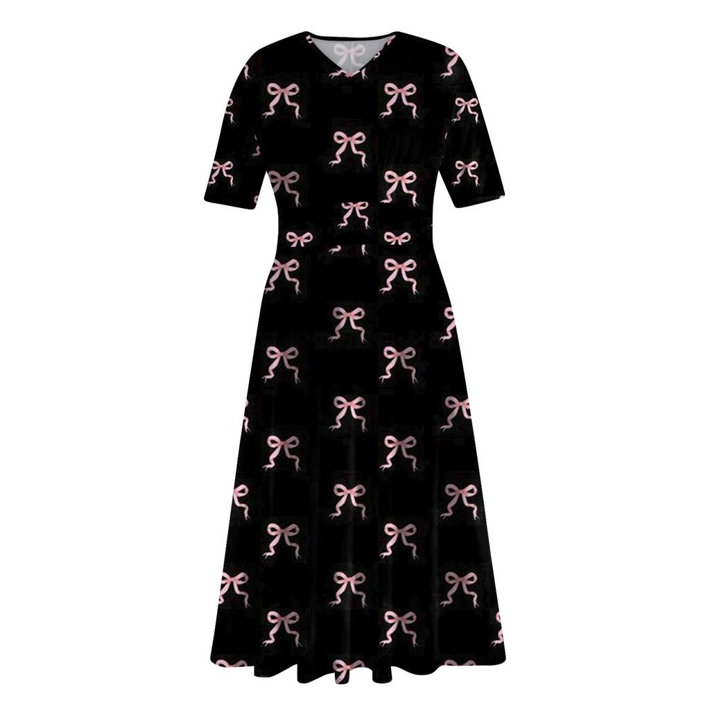 Женское повседневное модное длинное свободное платье с v-образным вырезом и коротким рукавом на талии