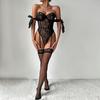 Женские сексуальные комплекты нижнего белья Бант Кружево Прозрачное боди Перспектива Приталенный корсет Чувственный комбинезон Подвязка Чулок Эротические костюмы