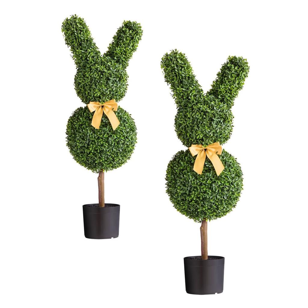 Artificial Topiary Bunny-Shape Boxwood Ball, 2 Set 914mm Faux Boxwood Plant Balls, Fake Silk Tree Look Real, Easy Assembly for Decor Front Porch