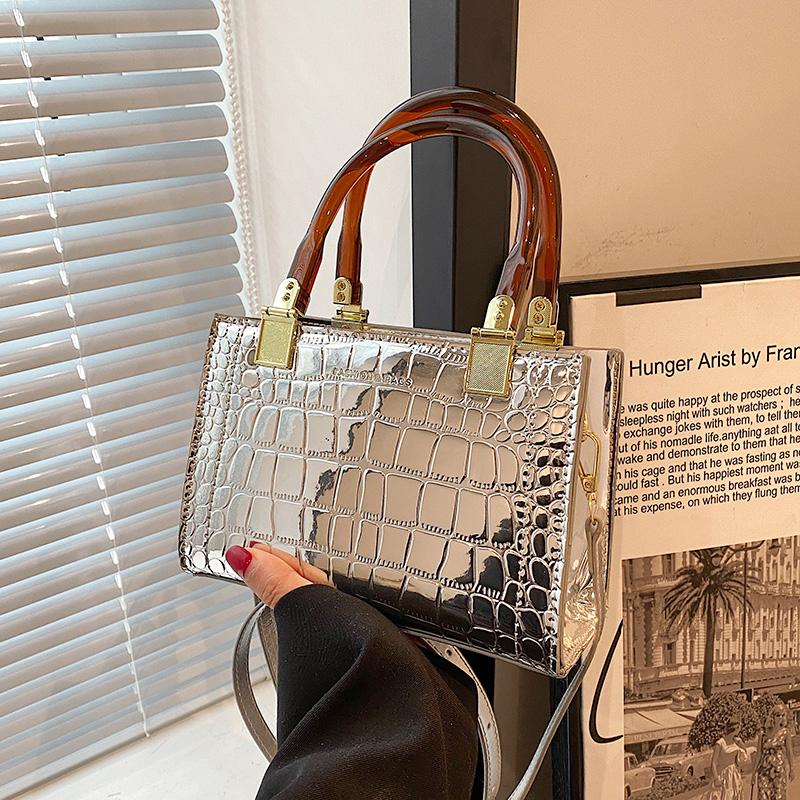 Small Square Polished Leather Women's Bag Stone Shoulder Bag Crossbody for Night Party Feminine Fashion New