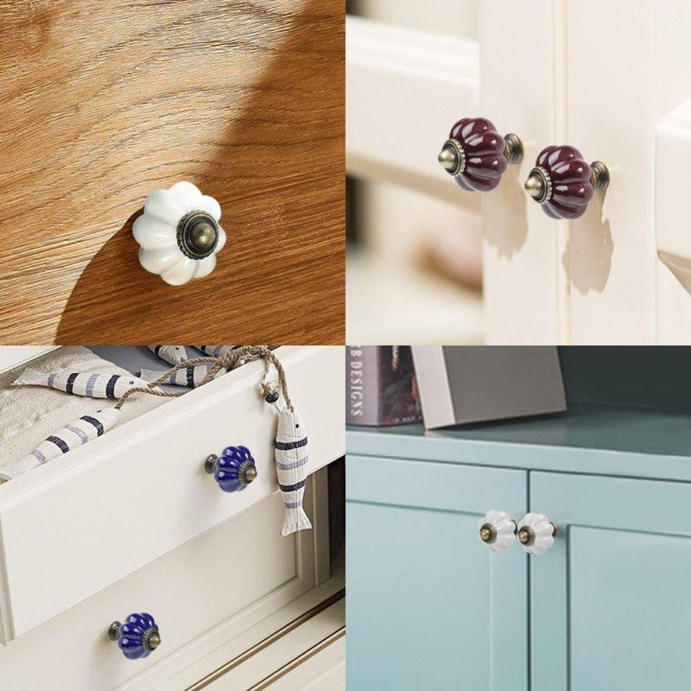 Single Hole Cabinet Knob Round Drawer Knobs Retro Ceramic Pumpkin Handle  Kitchen