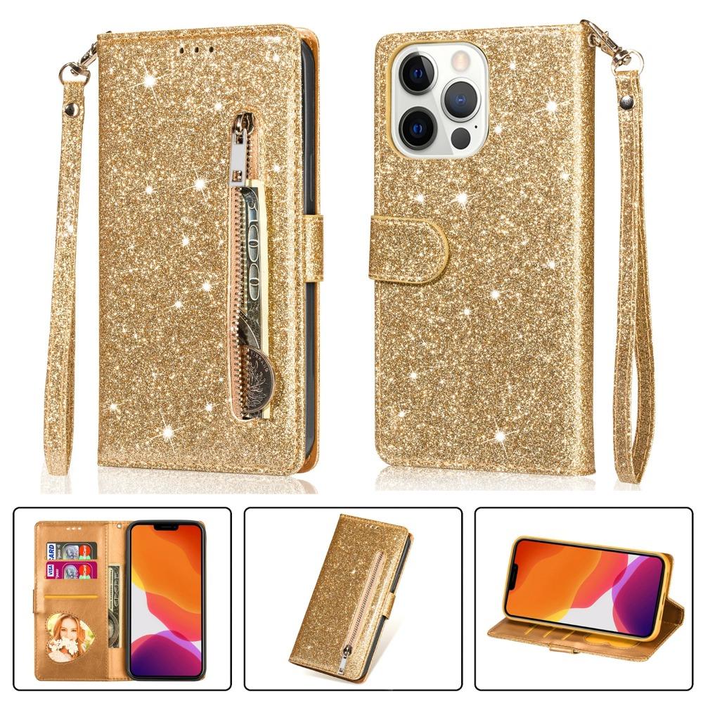 Чехол-кошелек с застежкой-молнией и блестками из кожи для iPhone, Samsung, Xiaomi, Redmi, Google, чехол-подставка с бриллиантами